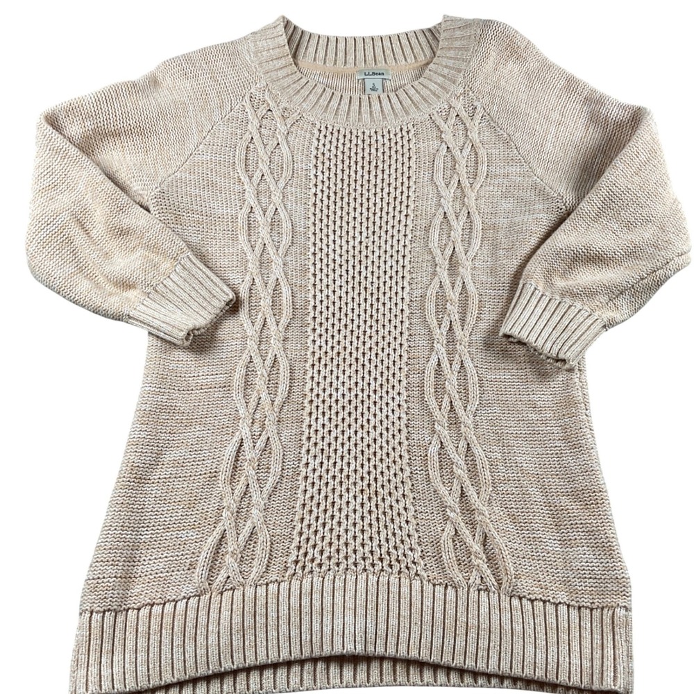 LLBean Cream Beige Cable Knit‎ Sweater Tunic Size S